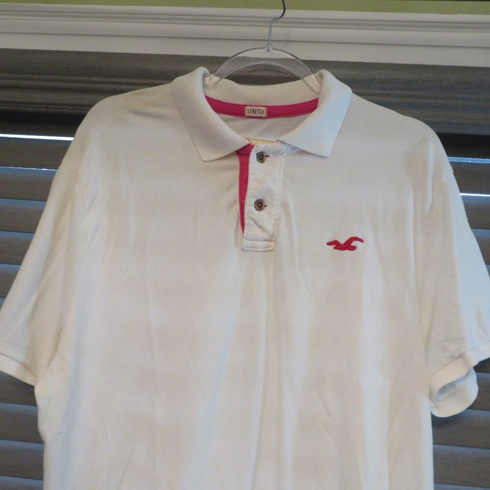 Men`s Hollister Polo Shirt‎ size L Tall White In Great Condition